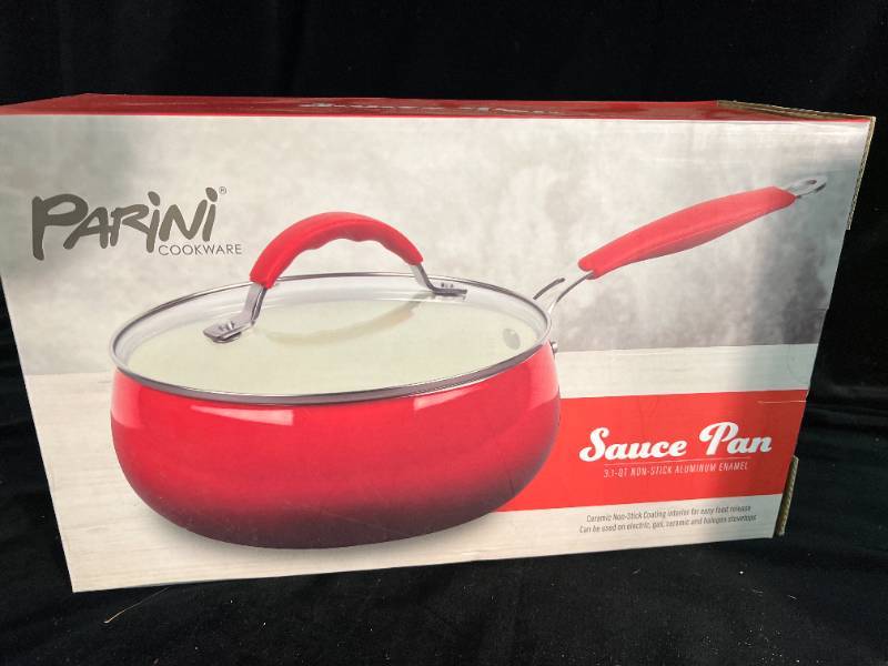 Parini Cookware Sauce Pan 3.1 QT Non Stick Aluminum Enamel - Red - New in  Box