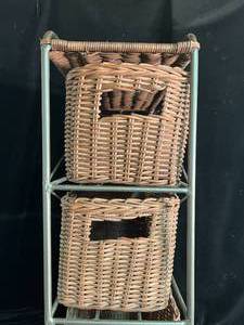 lot 118 image: 4 Basket Wicker  Metal Basket Shelf Unit