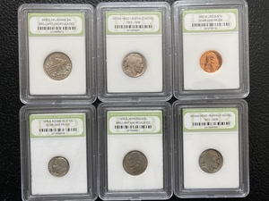 State Quarter, Lincoln Cent, Roosevelt Dime, Buffalo Nickels, and Jefferson Nickel