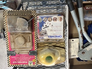 box of misc  hand riviter and more