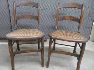 lot 25 image: ANTIQUE CANE SEATED FARMHOUSE CHAIRS
