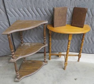lot 45 image: VINTAGE WOODEN SIDE TABLE AND SHELF
