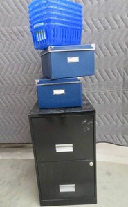 lot 59 image: SMALL BLACK FILE CABINENT  FILE BOXES