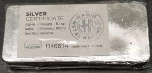 10 TROY OZ .999 FINE SILVER BAR NADIR METALS SEALED