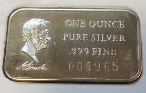 1 TROY OZ .999 FINE SILVER BAR ABRAHAM LINCOLN SERIAL# 001965