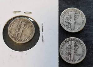 GROUP OF 3 US MERCURY DIMES 1937 P-D-S