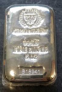 5 TROY OZ .999 FINE SILVER BAR GERMANIA MINT BOXED-SEALED