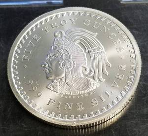 5 TROY OZ .999 FINE SILVER ROUND AZTEC CALENDAR
