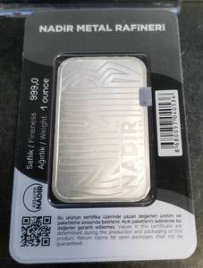 1 TROY OZ .999 FINE SILVER BAR CARDED SEALED NADIR