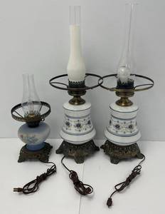Group Of Three hurricane Style Lamps Missing Glass Shade (Work)