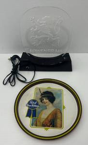 Group Including Vintage Pabst Blue Ribbon Serving Tray And Lowenbrau Light Up Sign