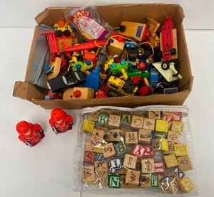 Large Group Of Misc. Vintage Toys Including Wind Up Spaceman, Wooden Letter Blocks And More