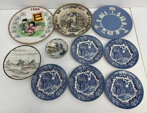 Group Of Misc. Antique Plates Including Blue And White Ironstone Tableware Dickens Series, Wedgwood And More