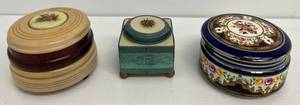 Three Vintage Powder Boxes Some Musical (Blue One has Chip On Edge And Inside)