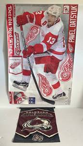 Group Of Hockey Items Including Colorado Avalanche Cloth Wall Banner And Pavel Datsyuk Fat Head Wall Decal And More