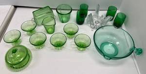 Large Group Of Vintage Glass Items Including Federal Uranium Glass And More