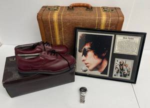 Group Of Misc. Including Vintage Suitcase, Bob Dylan Framed Photo And More