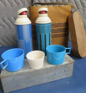 VINTAGE DOUBLE THERMOS  METAL BOX CARRIER