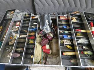 LARGE VINTAGE TACKLE BOX FULL