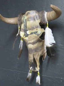 HAND PAINTED HORNED SKULL