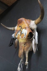 HAND PAINTED HORNED SKULL