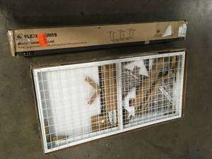 lot 6 image: FLEXIMOUNTS Adjustable Height Overhead Ceiling Mount Garage Rack in White (96 in. W x 48 in. D) Customer Returns See Terms on Auction