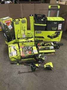 lot 34 image: Lot of Assorted Ryobi Lawm Care Items Various Models and Conditions Customer Returns See Terms on Auction