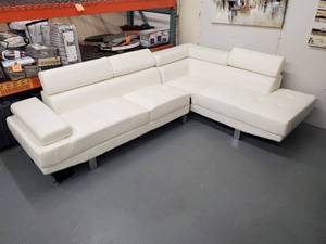 Cream White Faux Leather Sectional