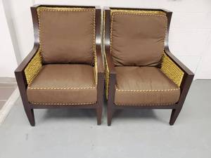 Pair of Wicker Wing Back Patio Chairs