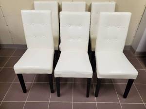 Six White Faux Leather Dining Chairs
