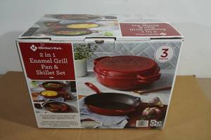 NEW Members Mark 2 in 1 Enamel Grill Pan and Skillet Set
