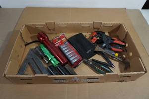 Assorted Hand Tools - Clamps, Flashlights, Husky Socket Drivers