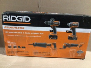 RIDGID 18V Brushless Cordless 4-Tool Combo Kit with (1) 4.0 Ah and (1) 2.0 Ah MAX Output Batteries, 18V Charger, and Tool Bag Customer Returns See Terms on Auction