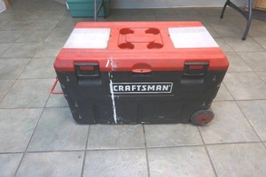 lot 115 image: Craftsman tool box including jigsaw, drills, and more