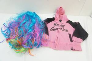 lot 138 image: Pink girls Harley Davidson hoodie and colorful wig