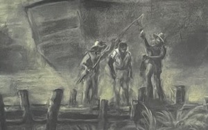 Vintage Framed Charcoal Painting by Napoleon King American Impressionist