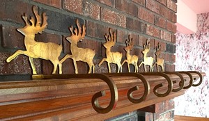 6 Brass Reindeer Themed Mantel Stocking Holders