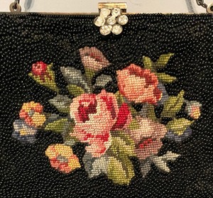Vintage Beaded Purse with a Needlepoint Floral Design from Hong Kong
