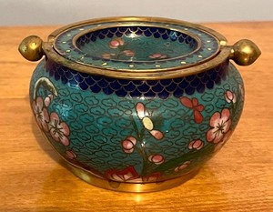 Charming Cloisonne Vase with a Wooden base, Ashtray and a Trinket Box
