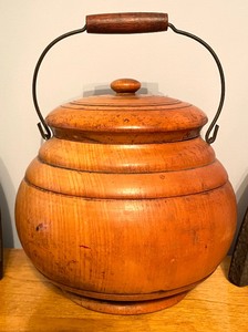 Vintage Irons and Wooden Pail with a Handle