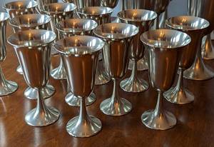 Two Sets of Pewter Goblets