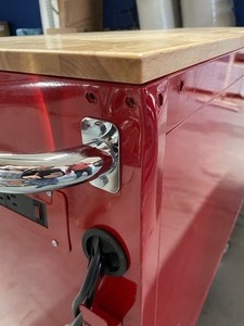 lot 39 image: 61 inch Husky Mobile Workbench Tool Chest with Solid Wood Top in Gloss Red