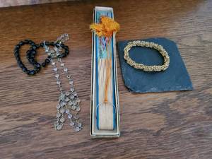 Bracelet, Fan, Two Necklaces And Coaster