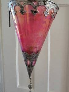 lot 121 image: Rose Etched Glass Hanging Candleholder