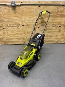 lot 26 image: RYOBI ONE 18V 13 in. Cordless Battery Walk Behind Push Lawn Mower (Tool Only)