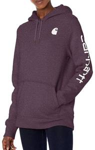 lot 115 image: CARHARTT Womens Clarksburg Graphic Sleeve Pullover Sweatshirt- Size L (12-14)- Nocturnal Haze Heather