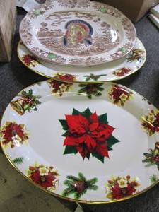 3 large serving platters turkey one...