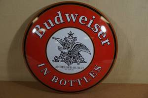 lot 90 image: Budweiser Domed Metal Sign