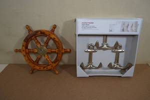 lot 100 image: Anchor Hooks and Ships Wheel Wall Dcor