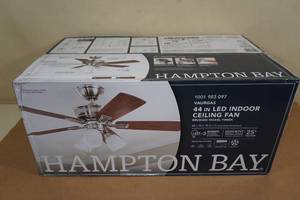 lot 110 image: NEW Hampton Bay Vaurgas 44 LED Indoor Ceiling Fan